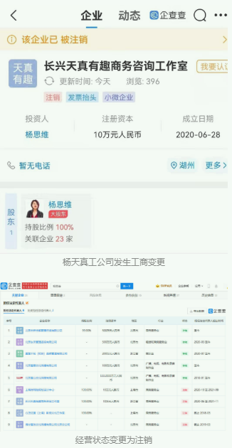 杨天真公司发生工商变更 注册资本10万元人民币